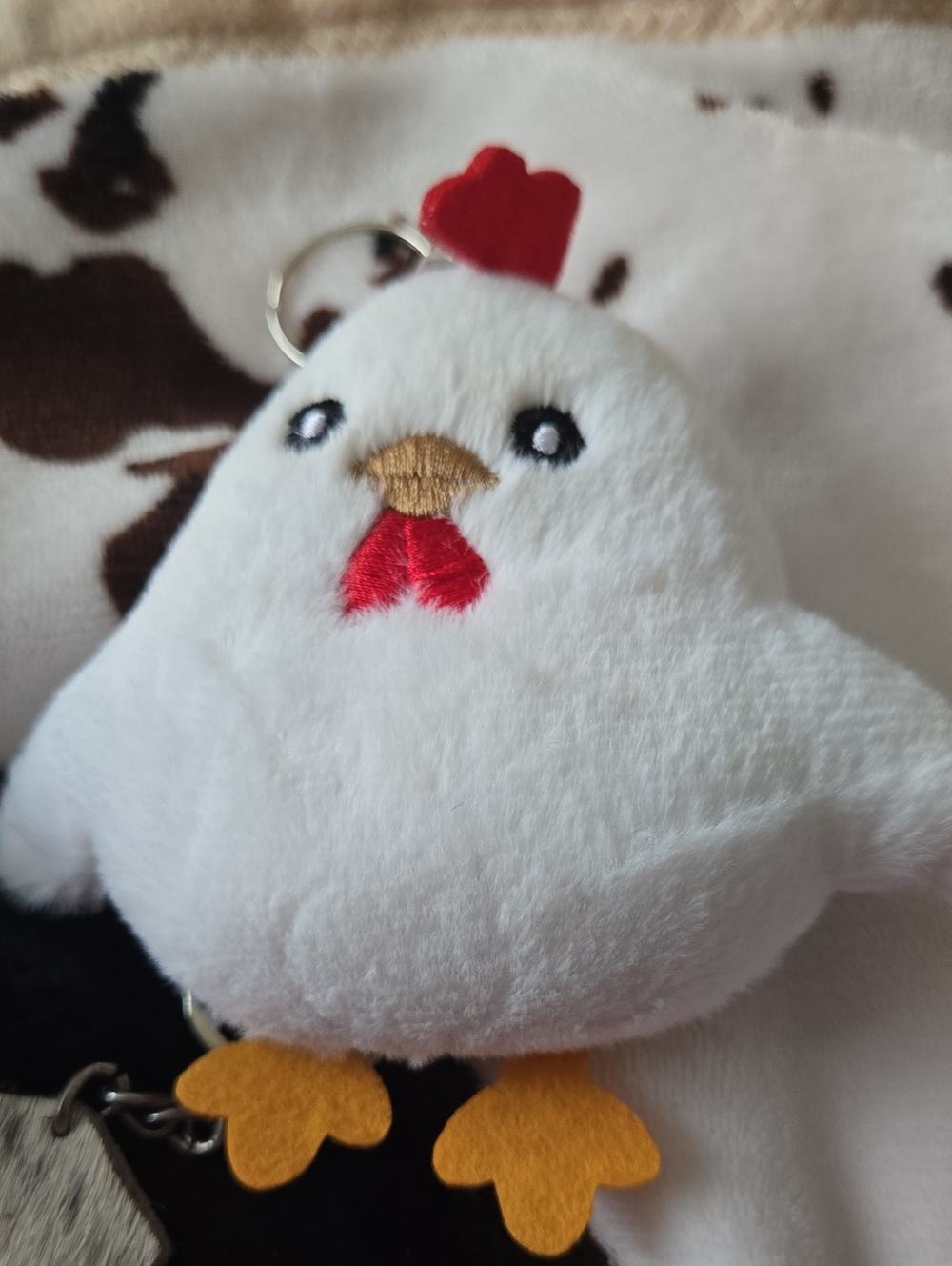 Plush White Chicken Keychain/ Bag CHARM with Red Comb and Yellow Feet